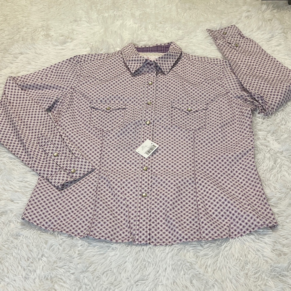PANHANDLE WOMENS SIZE L Purple WESTERN Checkered Shirt. PEARL SNAPS - Picture 1 of 11